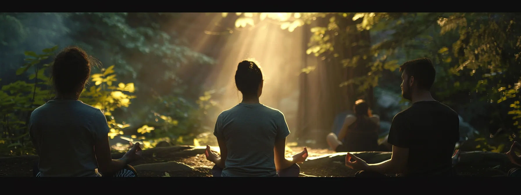 a person surrounded by a network of supportive friends practicing meditation in a peaceful setting to prevent relapse in bpd treatment.