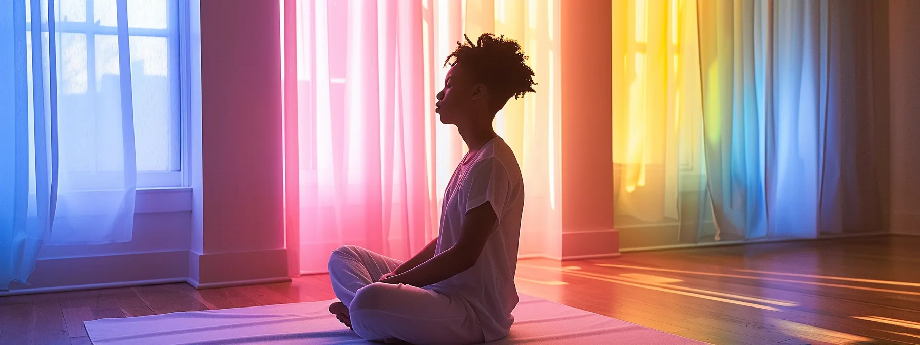 a person sitting in a peaceful room, eyes closed, surrounded by calming colors and gentle lighting, symbolizing the transformative healing process of emdr therapy for trauma and ptsd.