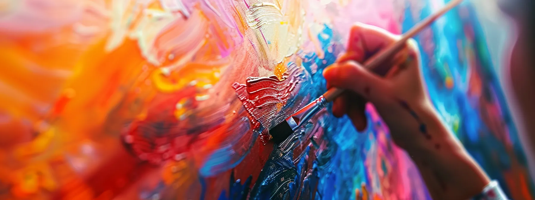 a person painting a vibrant abstract piece, channeling healing and emotional expression through art therapy.