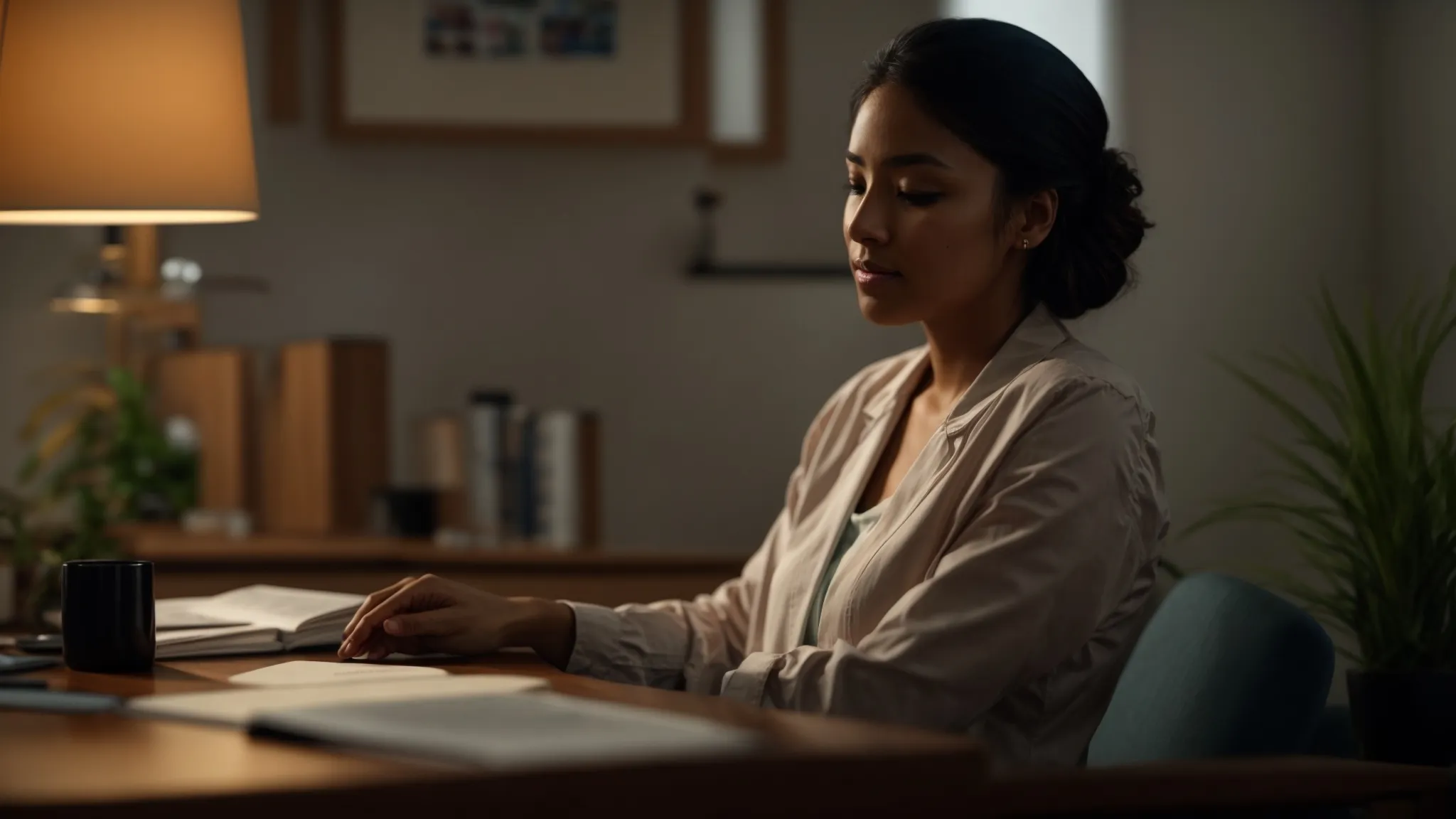 a therapist sitting across from a patient, offering a supportive hand and a compassionate gaze, in a cozy office with soft lighting and soothing decor.