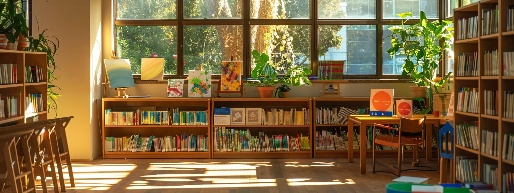 a serene art studio filled with colorful paints, clay, and books, ready for a therapy session.