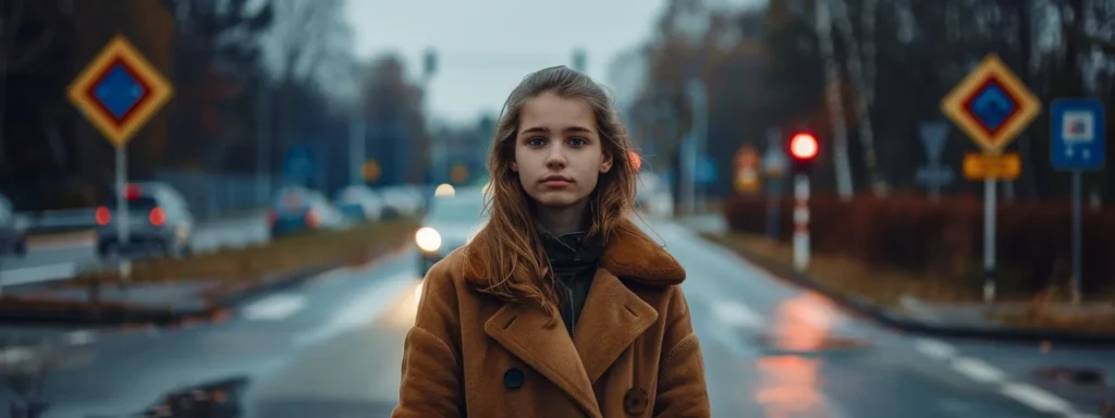 quarter-life crisis, a young woman standing confidently at a crossroads, looking determined and ready to take charge of her future.