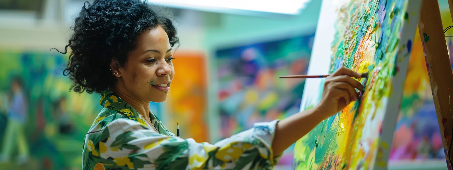 a therapist guiding a patient in creating a vibrant and expressive painting during an art therapy session.