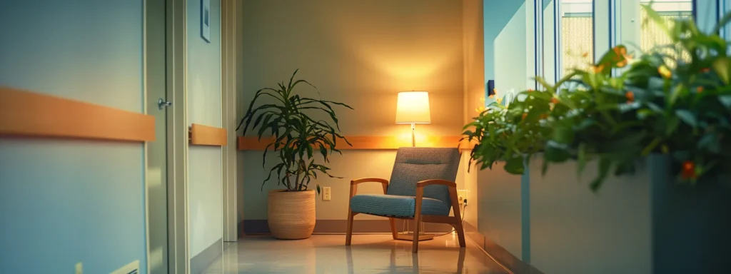 a serene, peaceful room with calming colors and soft lighting for inpatient behavioral health treatment.