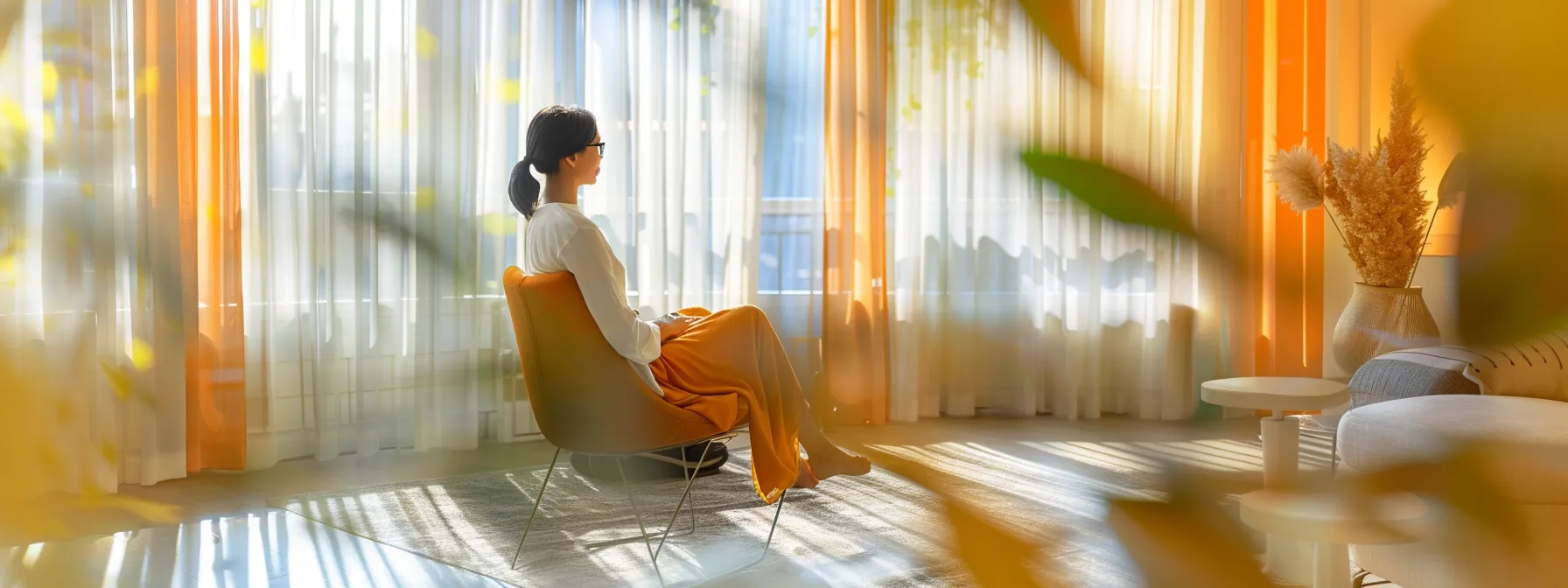 a serene image of a person sitting in a peaceful therapy room, surrounded by soft, calming colors and comforting decor, symbolizing empowerment and growth through behavioral health services.