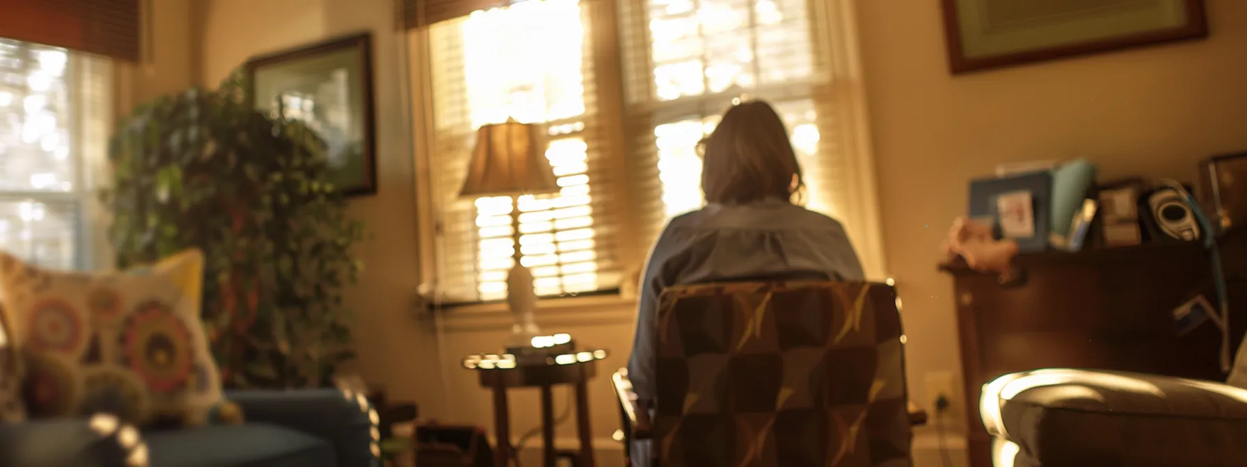 a person seated comfortably in a therapist's office, surrounded by calming décor and engaging in a conversation with a caring counselor.