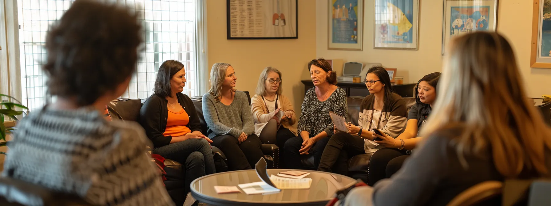 a group of diverse individuals in an intensive outpatient program sharing stories, offering support, and creating a supportive atmosphere filled with empathy and understanding.