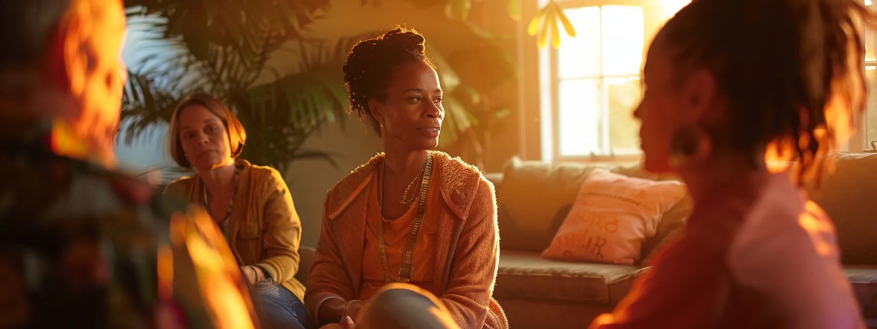 a patient in a group therapy session surrounded by supportive peers, engaging in dialectical behavior therapy under the guidance of a mental health professional.