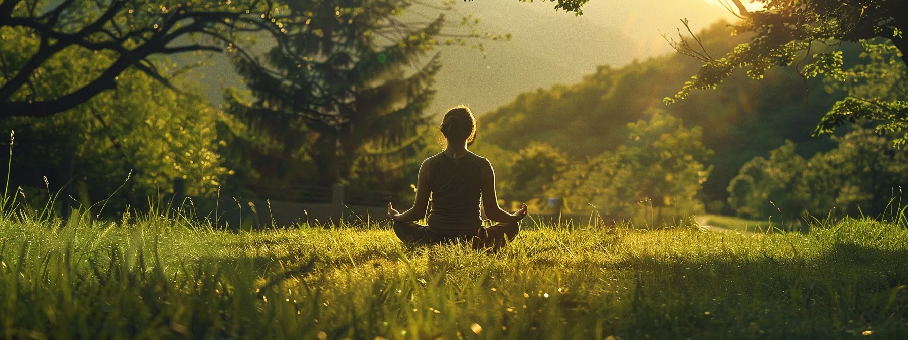 a person meditating in a peaceful, serene setting surrounded by nature, practicing mindfulness to overcome daily challenges of mental disorders.