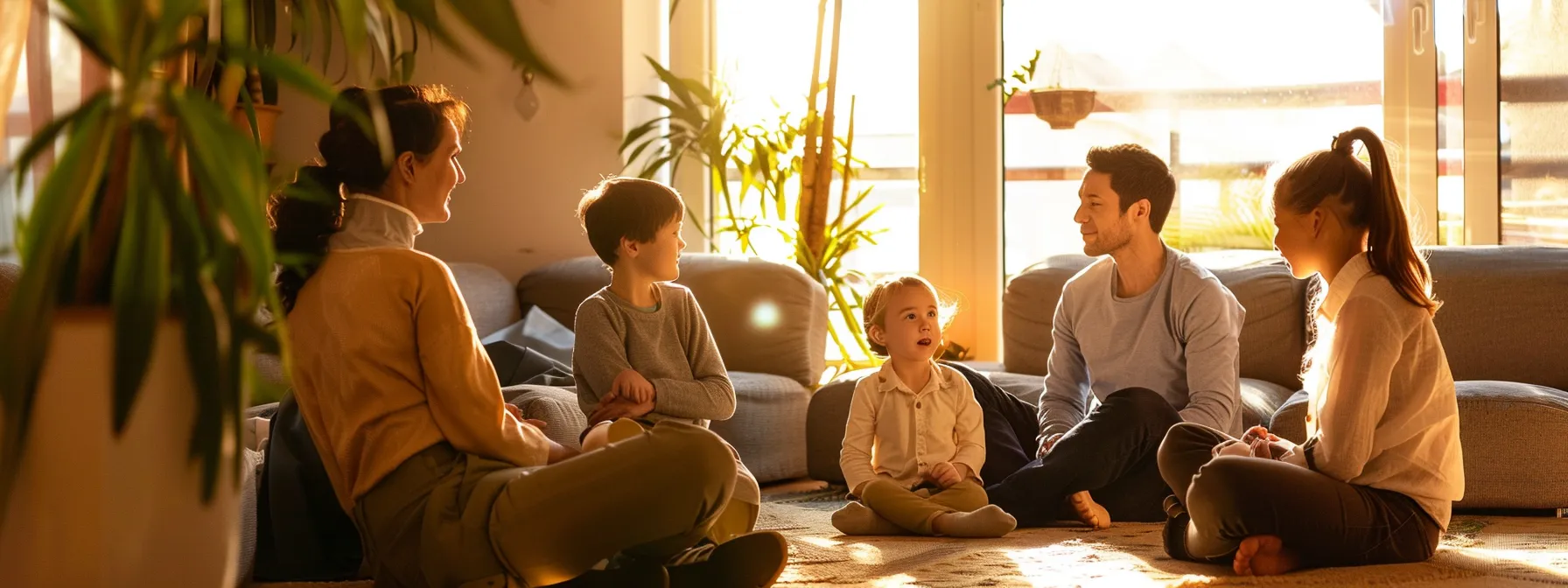 a serene moment captured during a family therapy session, showcasing support and togetherness as individuals work through election anxiety.