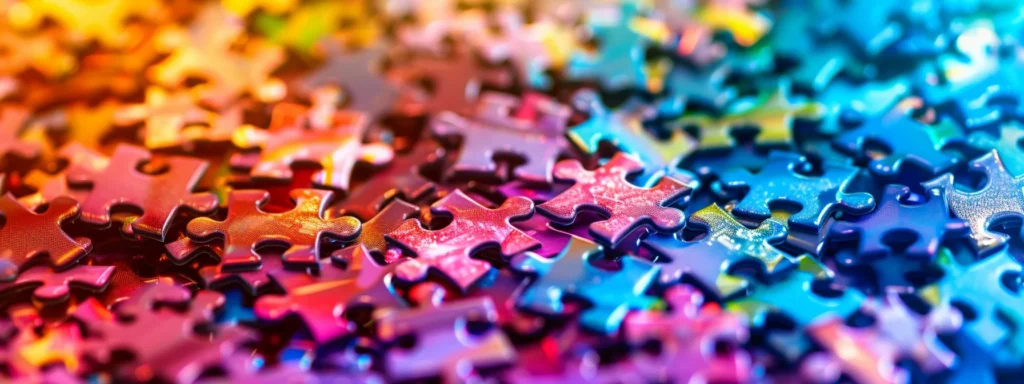 a vibrant spectrum of colorful puzzle pieces forming a kaleidoscope pattern, symbolizing the diverse forms of autism.