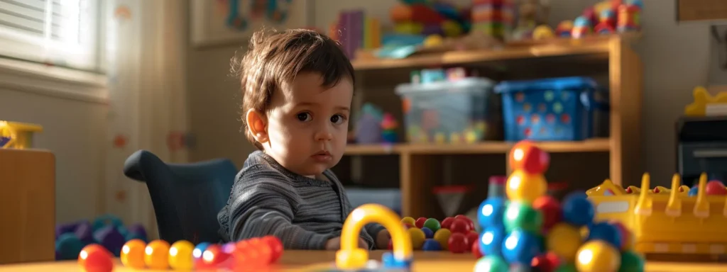 a young child sitting in a cozy office, surrounded by colorful sensory toys while a caring neurologist observes with a gentle smile, creating a warm and welcoming atmosphere for an autism diagnosis.