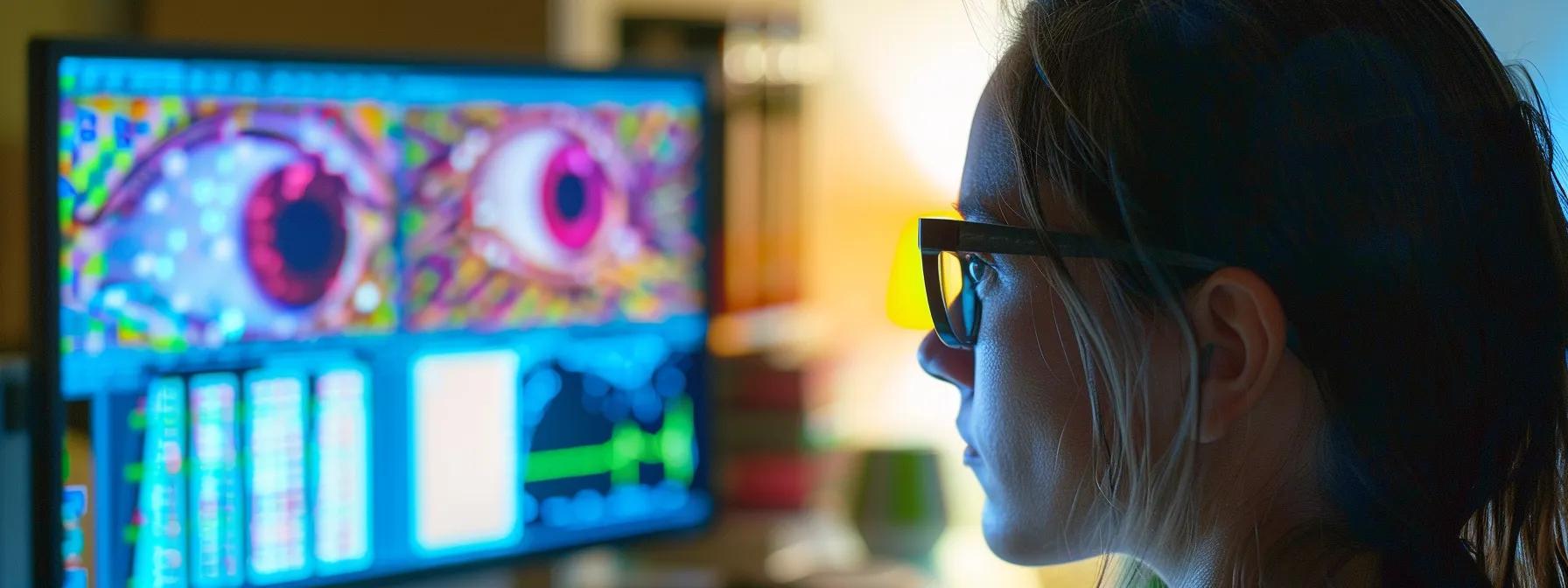 a therapist analyzing eye movement data on a computer screen during a counseling session.