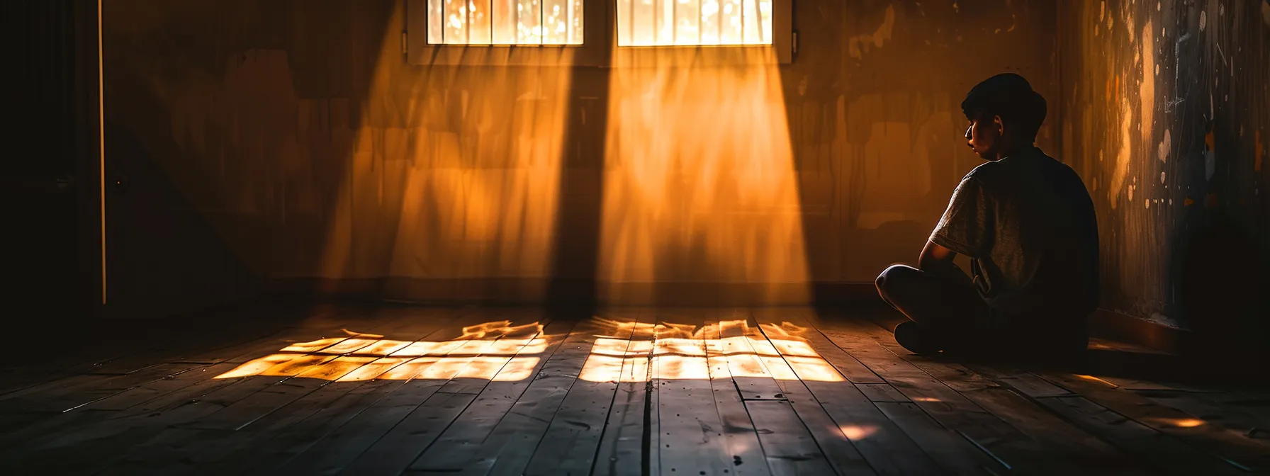 a person sitting in a dimly lit room, with a shadow of their past haunting them, representing the impact of complex ptsd on daily life.