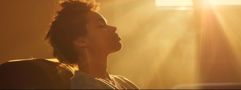 a serene image of a person undergoing emdr therapy, focusing intently with a soothing light overhead to aid in trauma recovery.