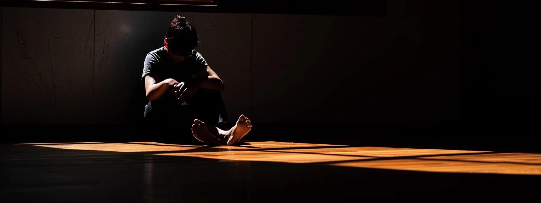 a person sitting alone in a dimly lit room, surrounded by shadows and looking contemplative, symbolizing the complexity and weight of trauma and its triggers.