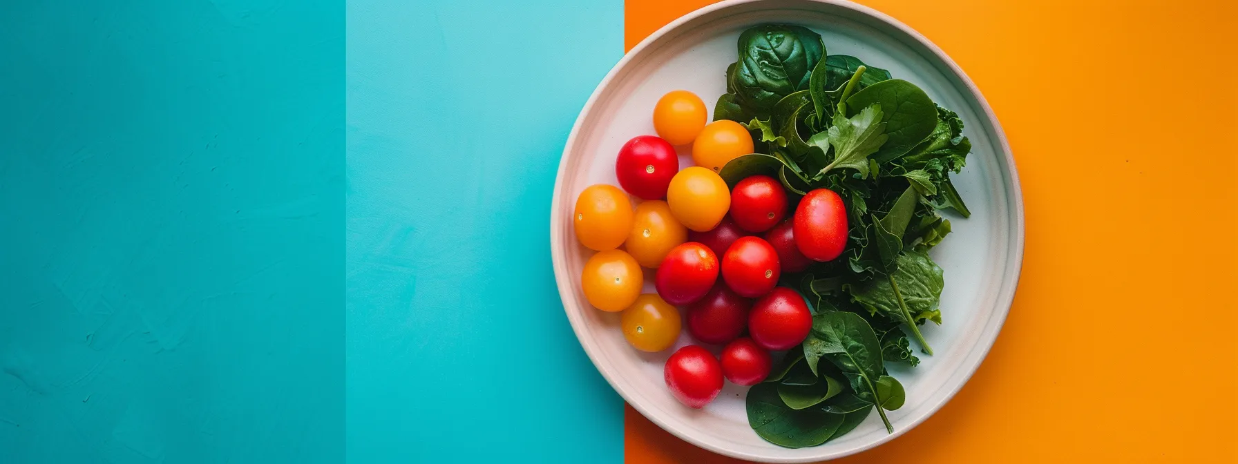 a close-up of a half-filled plate with vibrant, colorful food juxtaposed against a stark background, symbolizing the contrasting emotions of appetite changes and health concerns.