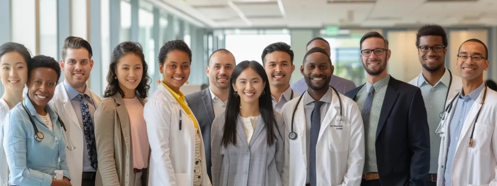 a diverse group of mental healthcare professionals, each exuding confidence and compassion, is gathered in a bright, welcoming office, symbolizing collaboration in promoting mental wellness and reducing stigma.