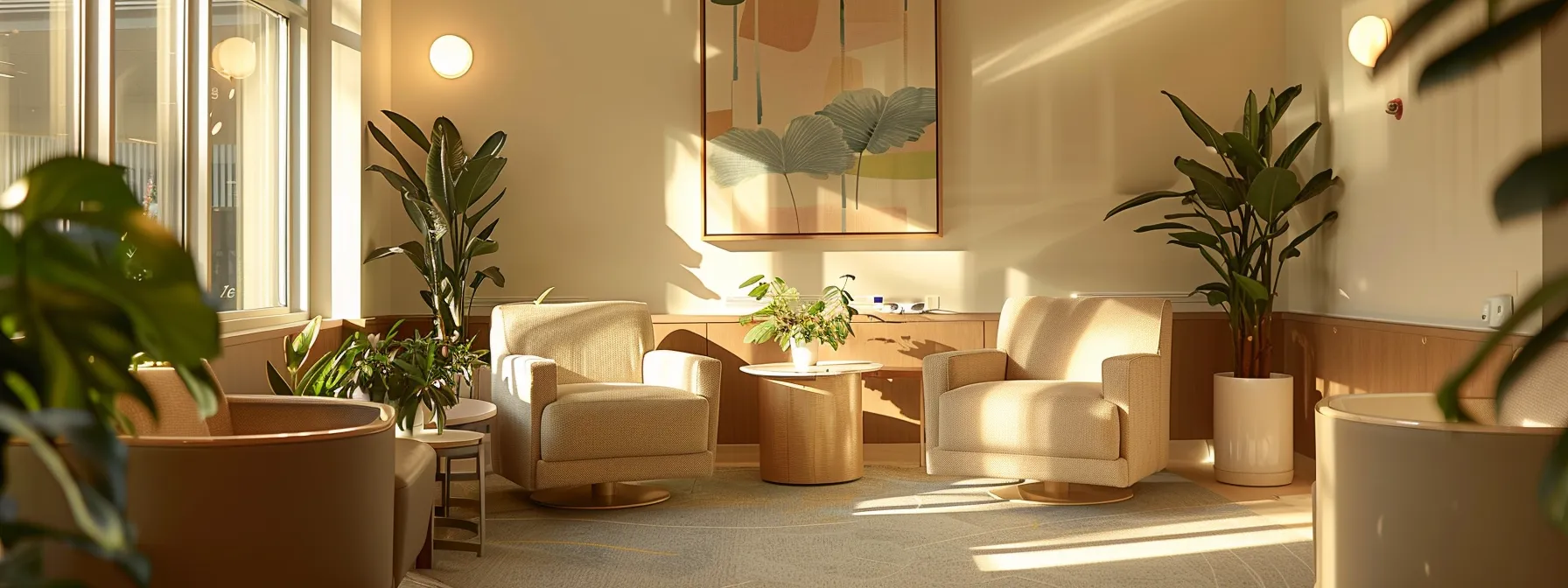 a serene and inviting therapy room, bathed in soft natural light, featuring comfortable seating and calming decor that embodies the atmosphere of support and structured care for individuals in a partial hospitalization program.