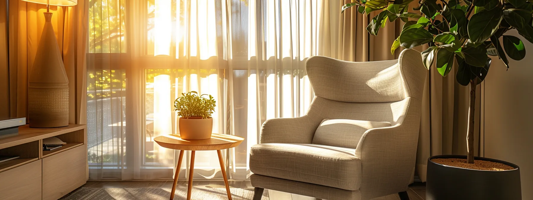 a serene therapist's office bathed in soft, natural light, featuring a comfortable armchair and a warm atmosphere that invites deep reflection and personal exploration.