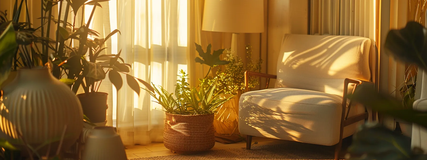 a serene therapy room bathed in soft, natural light, featuring a cozy armchair and a calming arrangement of plants, symbolizing the transformative journey of cognitive behavioral therapy for mental well-being.