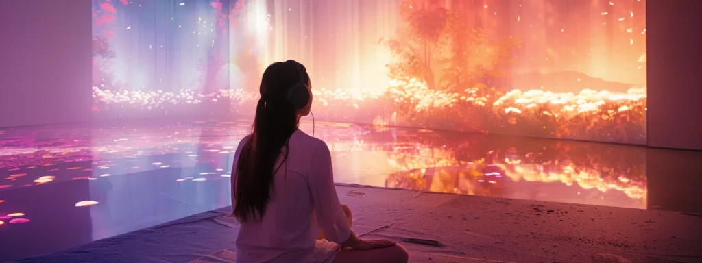 a vibrant digital landscape illustrates the future of virtual php treatment programs, showcasing participants engaged in immersive art therapy sessions within high-tech, serene environments designed to promote mental well-being.