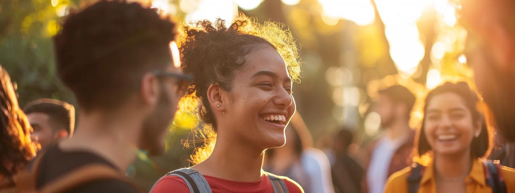 a vibrant gathering in a sunlit park showcases diverse individuals joyfully engaging in conversation, symbolizing the transformative power of social connections for enhanced wellbeing.