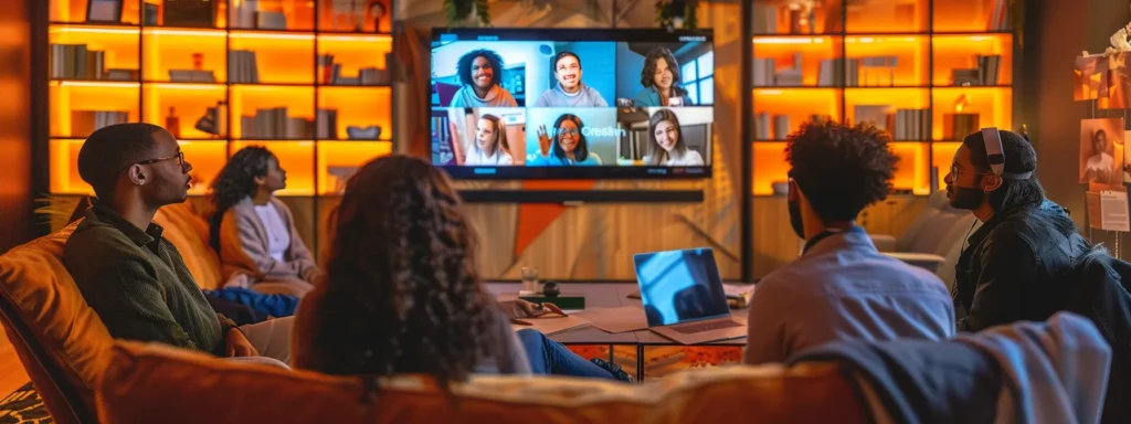 a vibrant virtual support group session unfolds on screen, with diverse participants engaged in deep discussion, illuminated by warm, inviting lighting that highlights their expressions of empathy and connection.