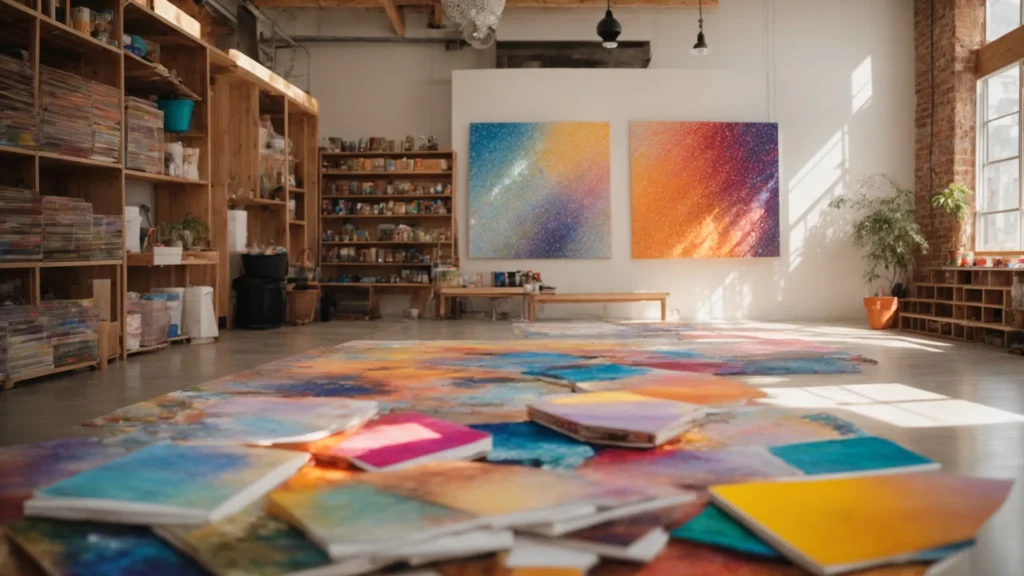 a vibrant art therapy studio filled with colorful canvases and soothing natural light, embodying the transformative power of creativity in enhancing emotional well-being and reducing stress.