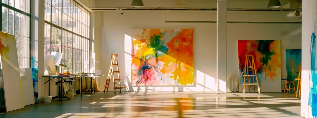 understanding art therapy. a serene art therapy session unfolds in a sunlit studio, where vibrant paint colors blend on canvas, reflecting an atmosphere of emotional healing and creative expression.